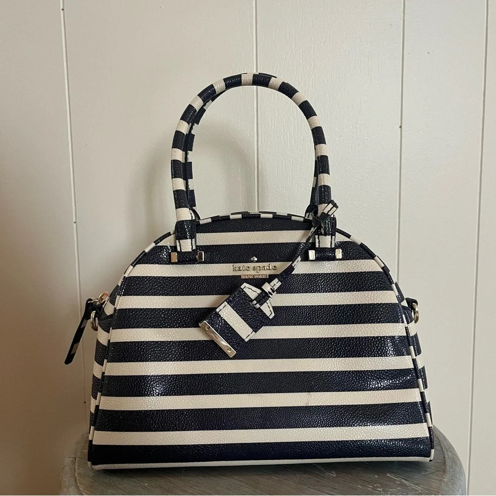 Cedar St Stripe Small Pearl Black/Pebble Satchel/Crossbody From Kate Spade